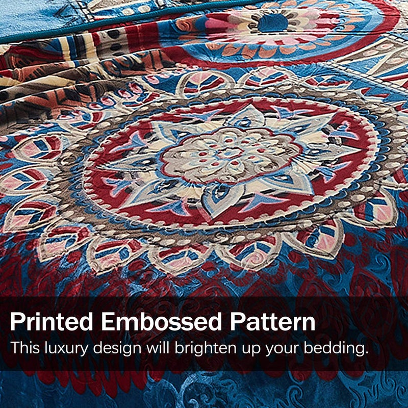 JML Fleece Blanket King Size for Winter, Korean Style Thick Raschel Bed Blanket 85 x 95 Inches- 9 Lbs, Single Ply, Soft, Warm, Plush Floral Printing with Luxury Embossing Pattern, Lake-Blue Circle - Image 5